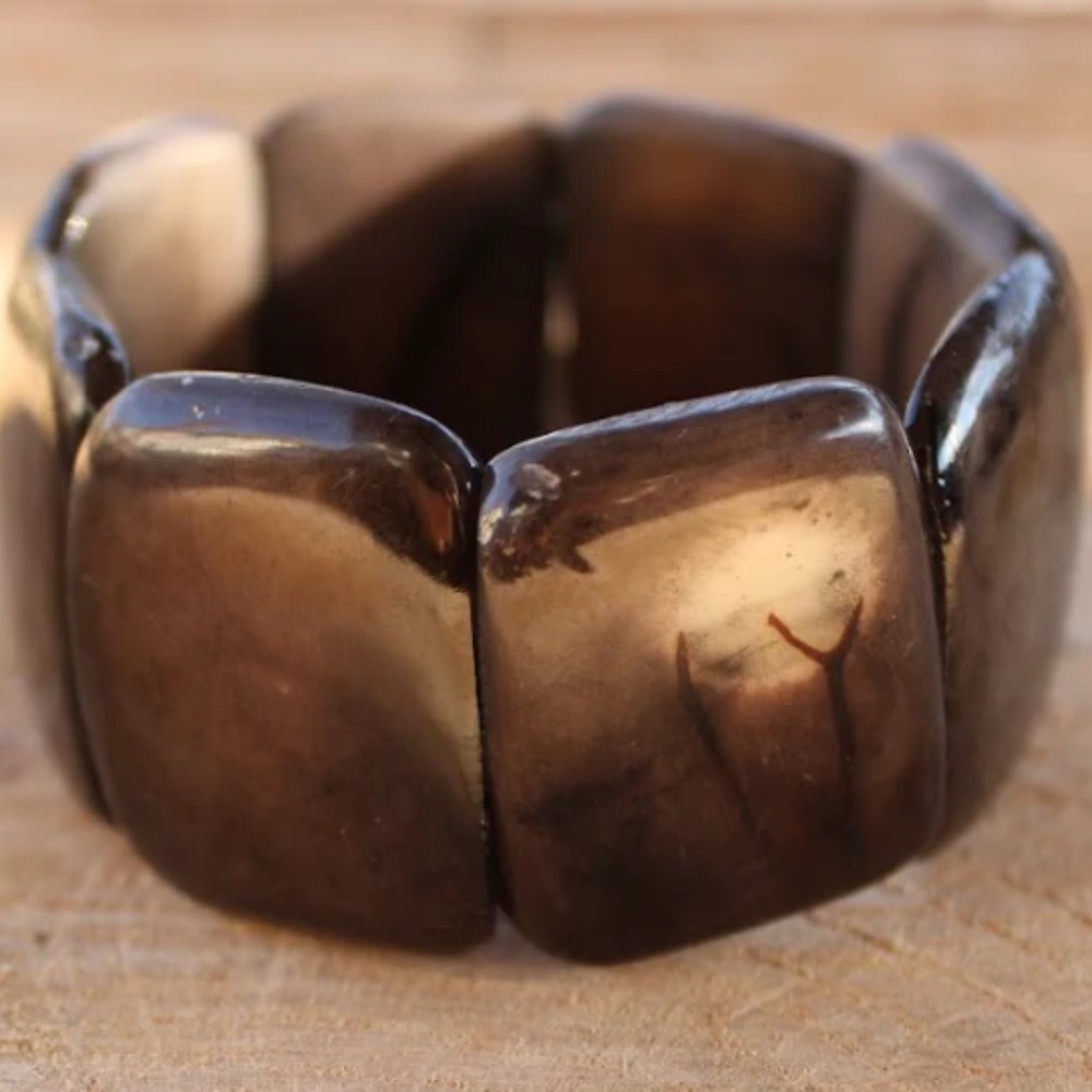 Dark Bronze Natural Nutseed Tagua Stretchy Bracelet - New